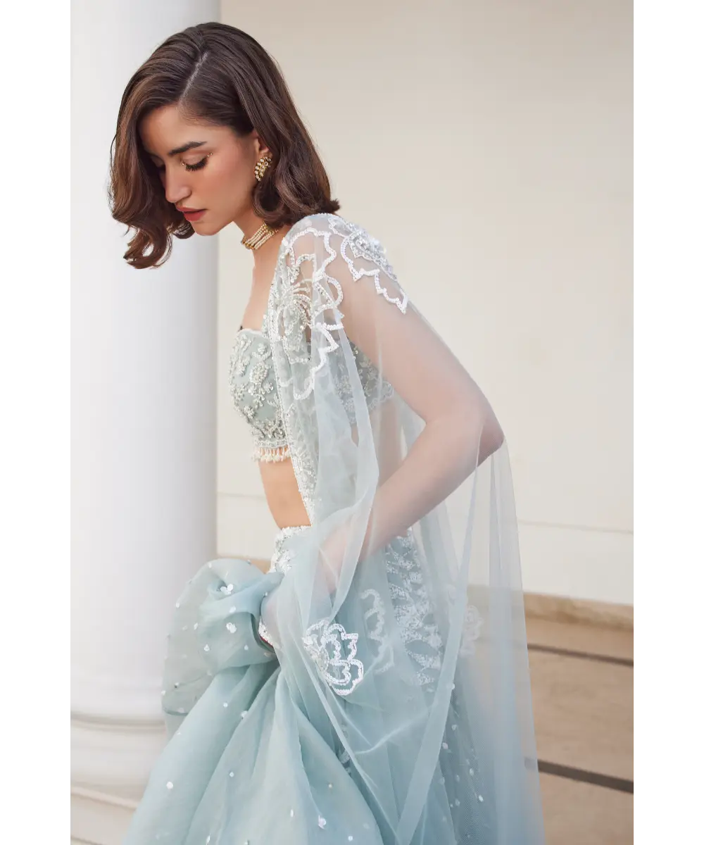 SANYA GULATI- Powder Blue Organza Skirt and Bustier